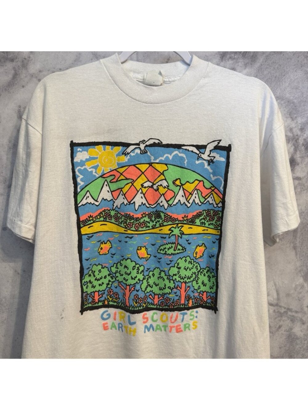 Vintage 90s Girl Scouts Earth Matters T Shirt OS White Single Stitch USA Graphic